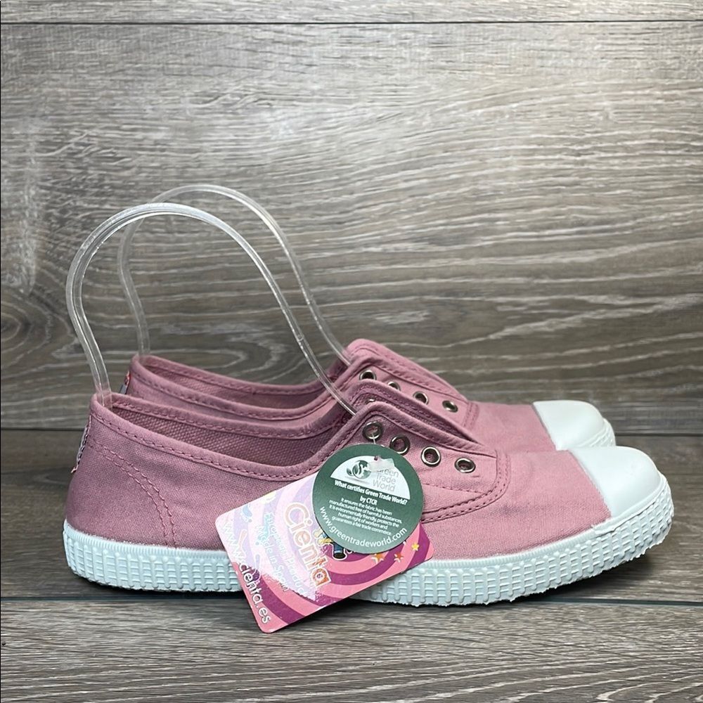 NEW Cienta Pink Canvas Big Girl Sz 4 Slip On Elastic Cap Toe No Lace Sneakers